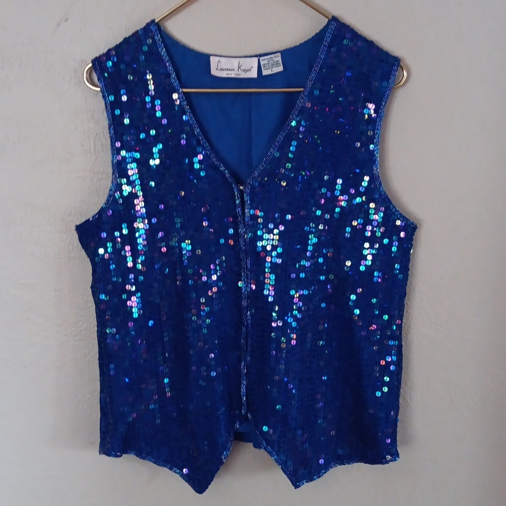 Lawrence Kazer 100% Silk Sequin Vest Size Large Vintage New Years Eve